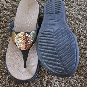 CROCS Women's Black and Gold Sandals